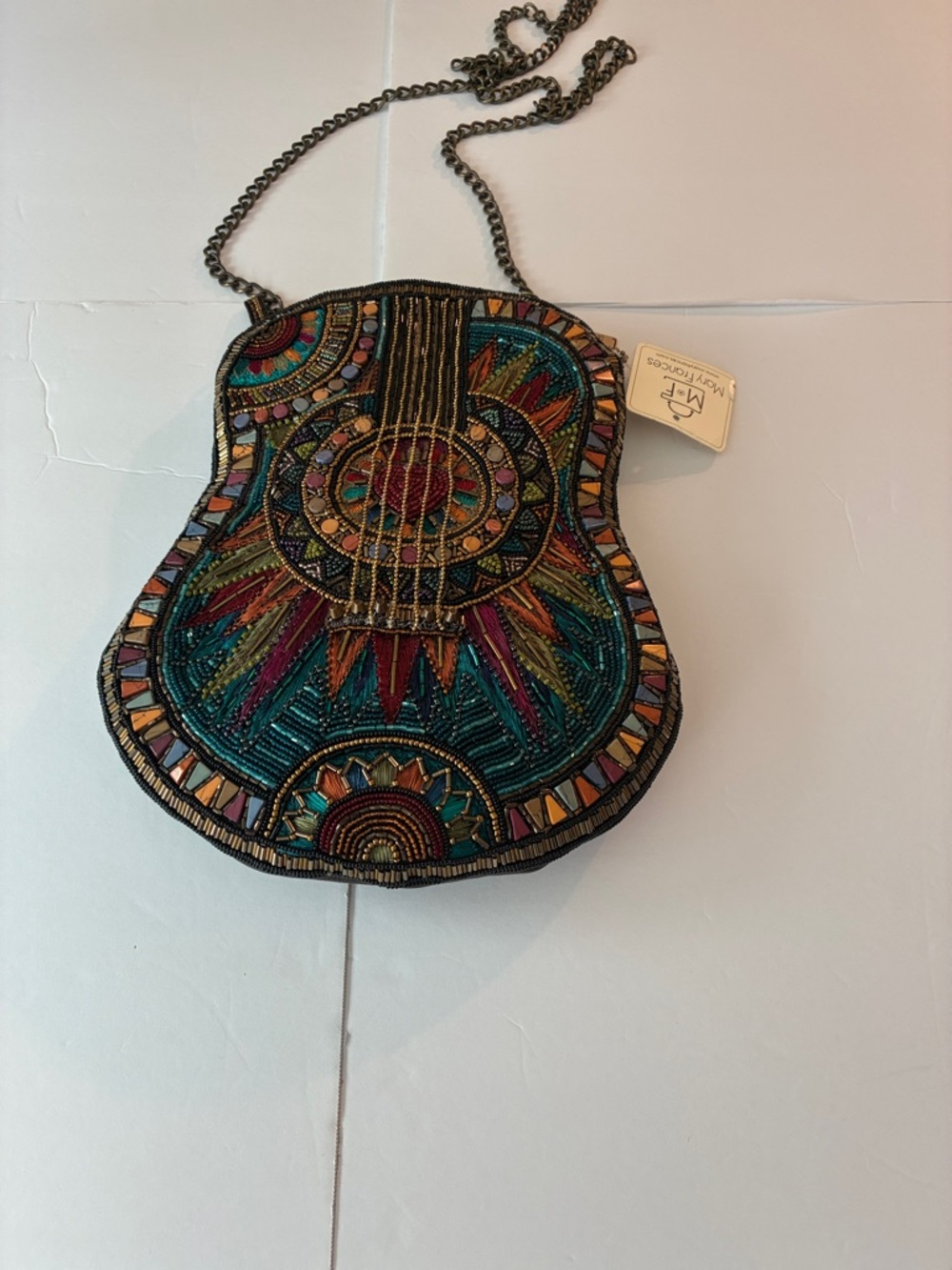 Mary Frances Guitar Beaded Leather Crossbody Bag